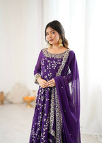 Thumbnail for Teeya Creation Purple Color Heavy Faux Georgette Embroidery Work Gown