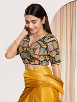 Thumbnail for Joban Fashion Black Viscose Rayon Padded Blouse With V Neck Elbow Sleeves - Distacart