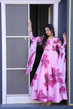 Thumbnail for Aastha Fashion Women's Pink Tebby Silk Floral Printed Anarkali Dress with Dupatta - Distacart