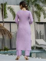 Thumbnail for The52 Lavender Women's Beautiful Thread work Rayon Fabric with Straight Kurta, Pant and Dupatta Set - Distacart