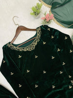 Thumbnail for Vastranavya Green Velvet Sequence Embroidery Work Kurta & Bottom With Dupatta