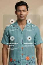 Thumbnail for Coastline — Sea Green Embroidered Linen Shirt by Hilo Design - Dista