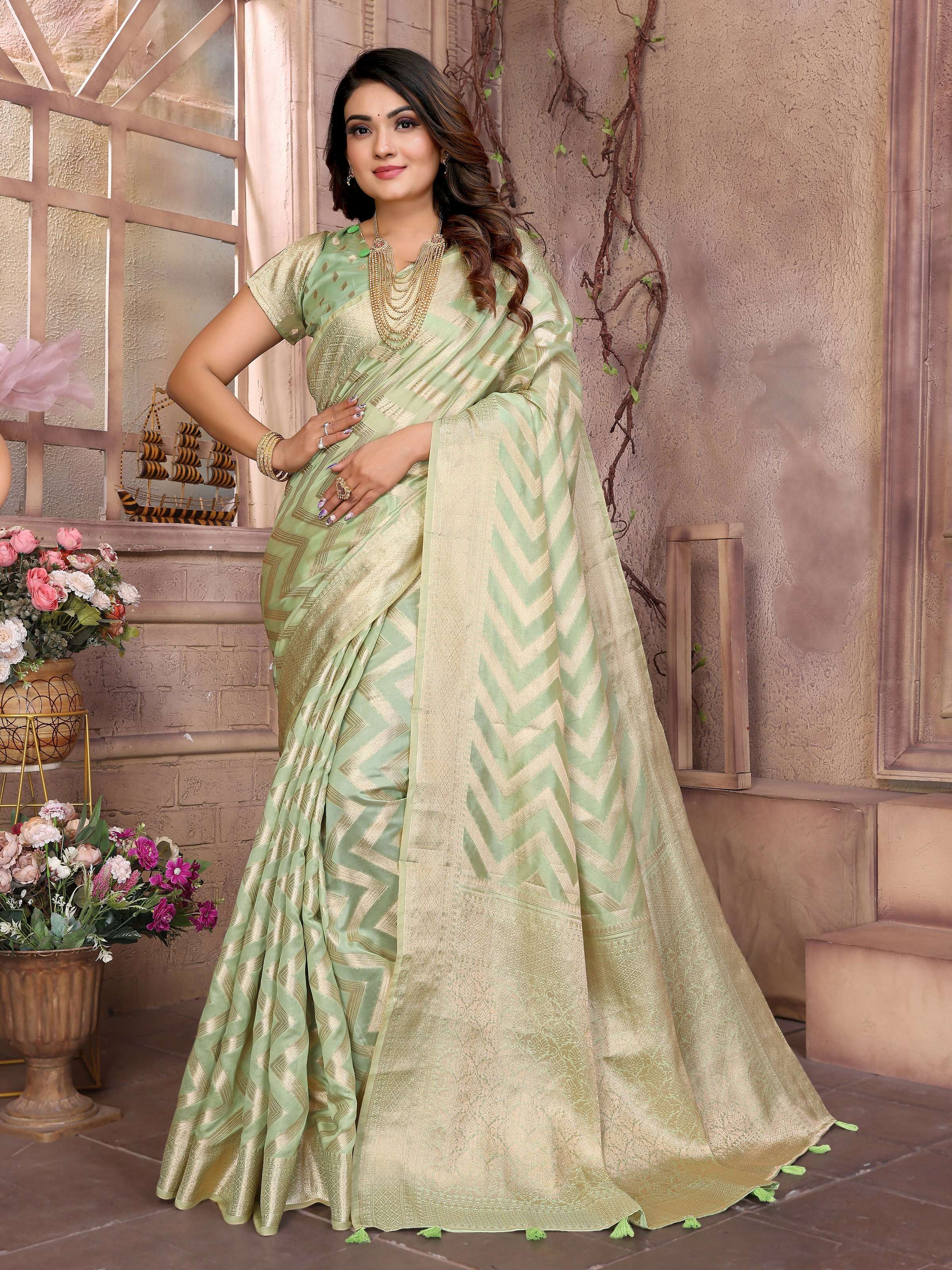 Aastha Fashion Pista Soft Organza Silk Weaving Saree - Distacart