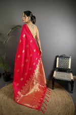 Thumbnail for Joban Fashion Red Banarasi Lichi Silk Gold Zari Meena Saree - Distacart