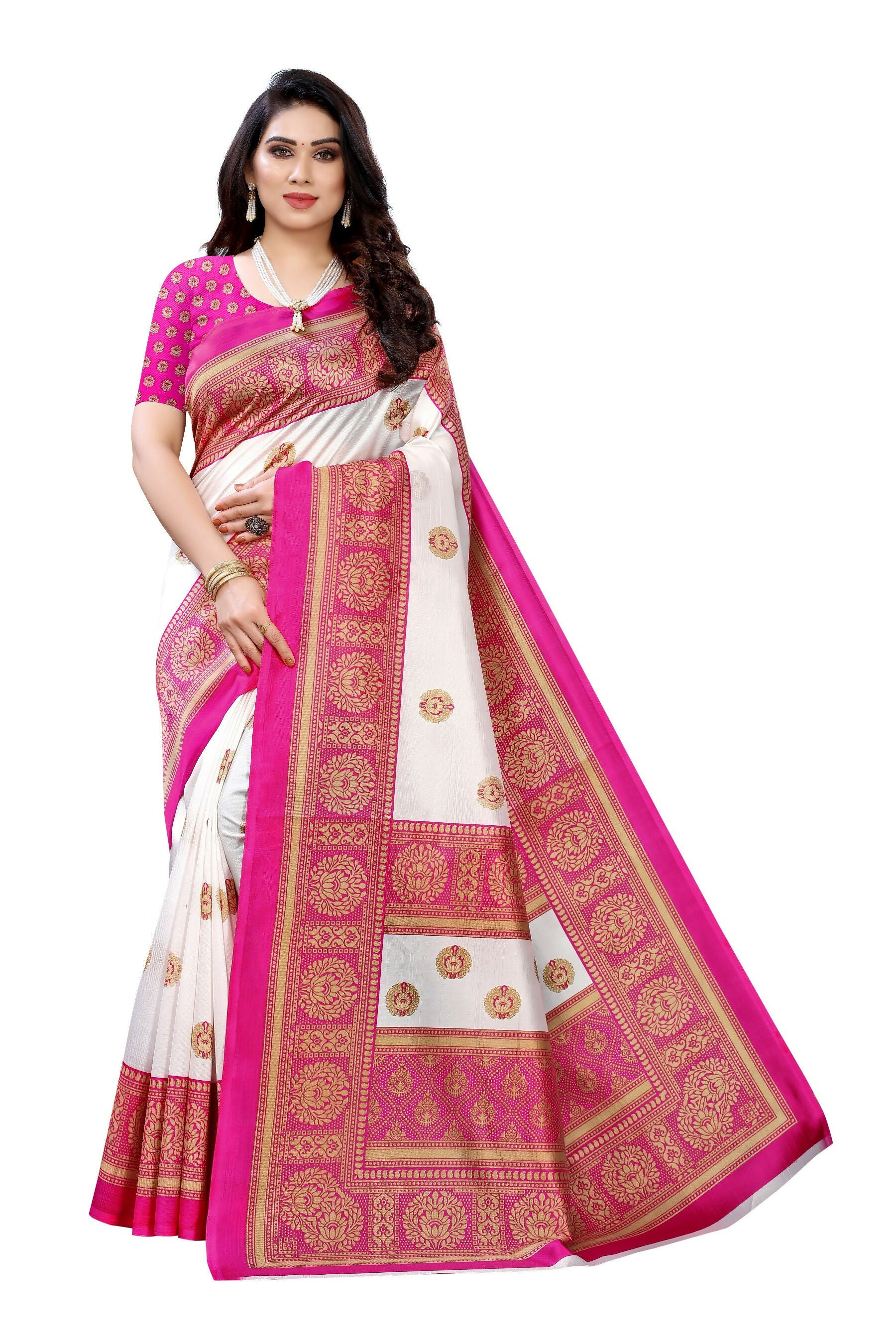 Vamika Pink Printed Art Silk Saree - Distacart