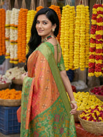 Thumbnail for Shree Shyam Fashion Orange Pochampally Silk Saree - Distacart