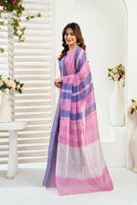 Thumbnail for Vastranavya Pink Blue Digital Printed Linen Ready To Wear Designer Saree with Unstitched Blouse - Distacart