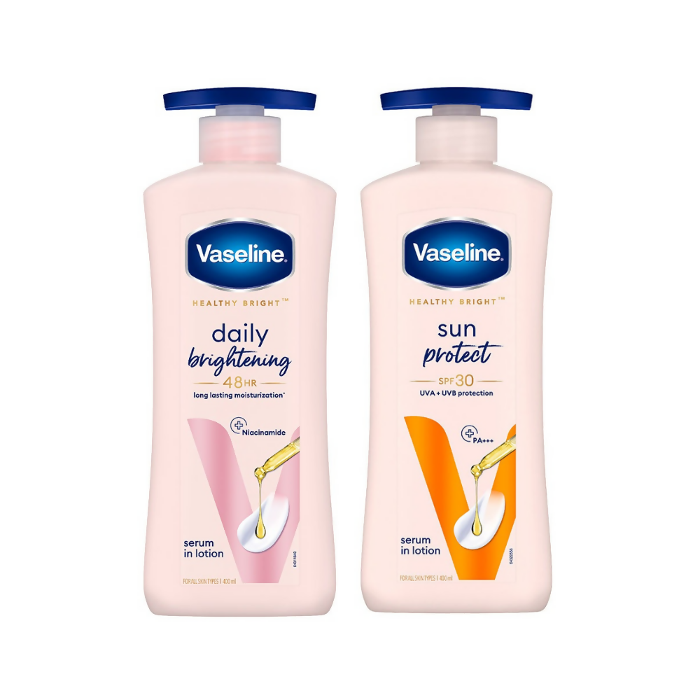 Vaseline Healthy Bright Daily Brightening Body Lotion & Sun Protect SPF 30 Body Lotion Combo - Distacart
