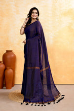 Thumbnail for Piyari Fashion Women's Navy Blue Embellished Cotton Blend Zari Check Handloom Saree - Distacart