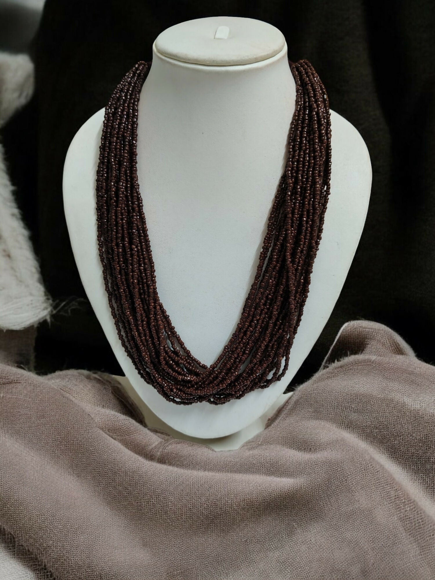 Inhanns Handmade Beaded Multilayer Necklace, 20 Layers - Coffee Brown - Distacart