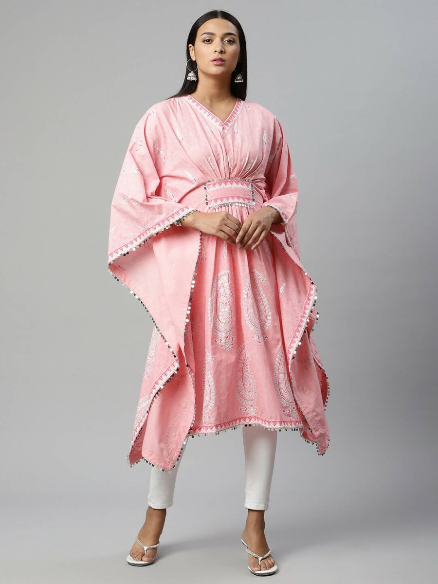 Ahalyaa Women Pink Pure Cotton Printed Kaftan Kurta - Distacart