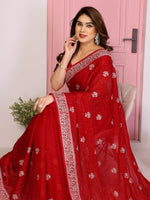 Thumbnail for Teeya Creation New Womens Latest Party Wear Soft Chiffon Silk Saree-Red - Dista