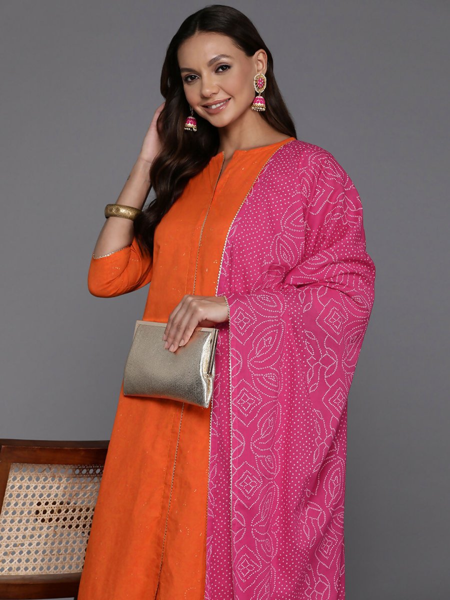 Ahalyaa Women's Traditional wear Kurta Set - Orange - Distacart