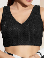 Thumbnail for Joban Fashion Black Sequin Padded Blouse With V Neck Sleeveless - Distacart
