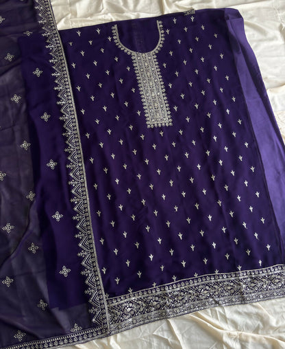 KC Purple Georgette Straight Suit With Heavy Embroidery - Dista