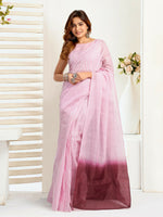 Thumbnail for Joban Fashion Light Pink  Striped Linen Ready To Wear Saree With Unstitched Blouse - Distacart