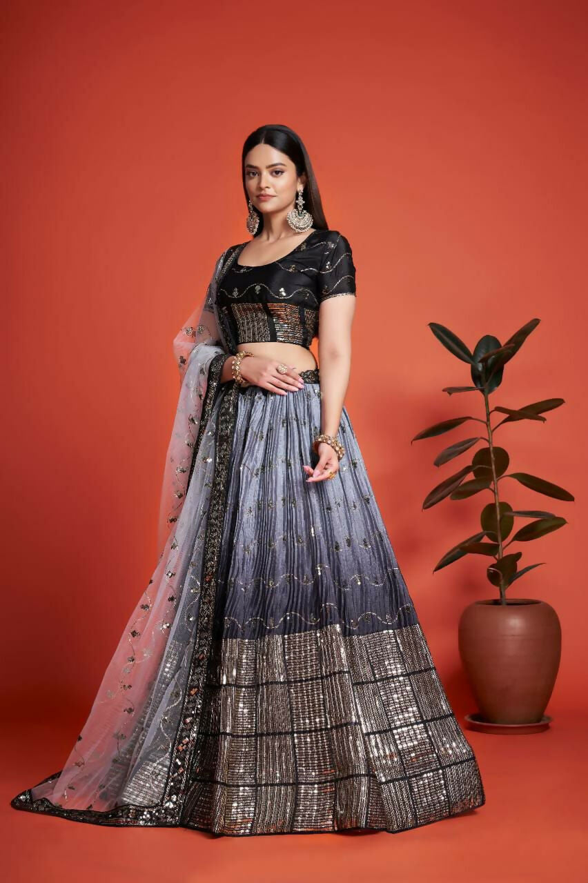 Jyoti Fashion Women's Black Heavy Chinon Sequins Embroidered Designer Lehenga Choli Set - Distacart