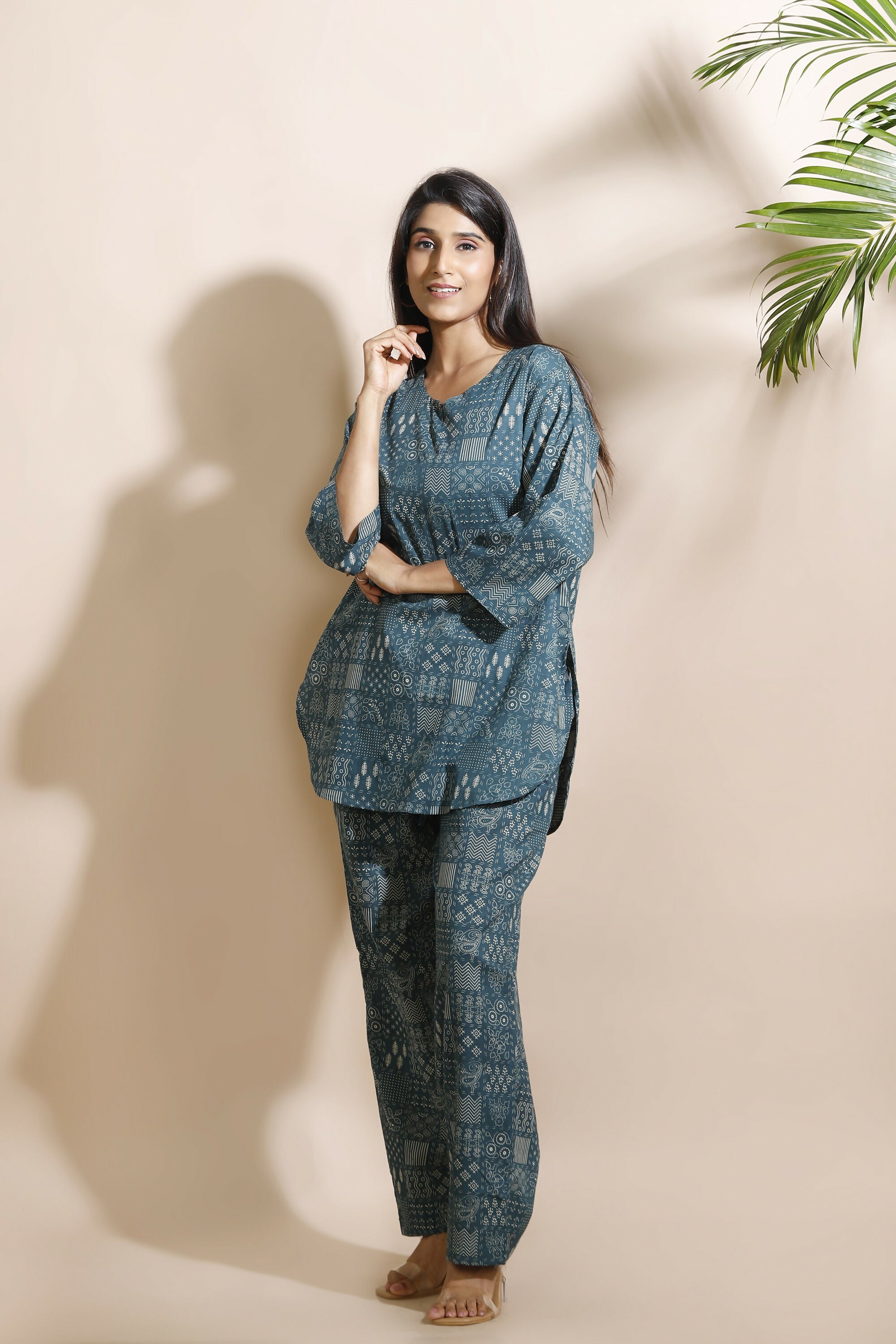 Breathables Abstract Green Cotton Kurta & Pant Co-Ord Set - Dista