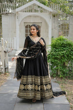 Thumbnail for Aastha Fashion Women's Black Faux Georgette Sequins Embroidered Anarkali Dress with Dupatta - Distacart
