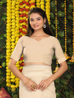 Thumbnail for Astita Linen Cotton Cream Saree