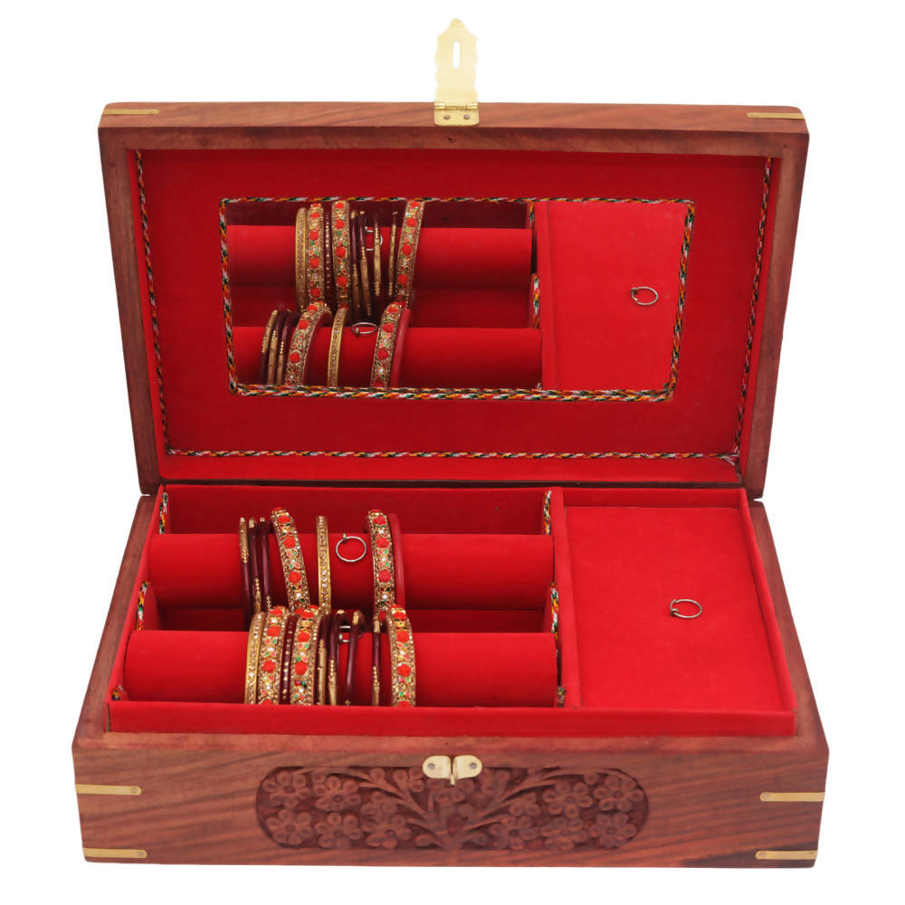 Nizalia Carved Motif Of Flora Handmade Beautiful Jewellery Box With Mirror - Limited Time Offer - Distacart