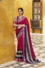 Thumbnail for Vastranavya Pink Printed with Zari Weaving Work Poly Cotton Saree & Unstitched Blouse - Distacart