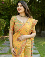 Thumbnail for Vastranavya Luxury and Beautiful Soft, Smooth, Flowing Original Pashmina Soft Cotton Saree with Matching Blouse Fabric - Yellow - Distacart
