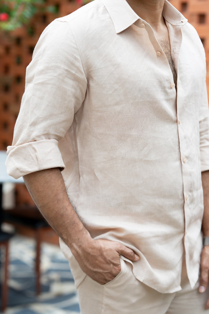 Linen Baige Oasis Dune Shirt By Hilo Design - Distacart