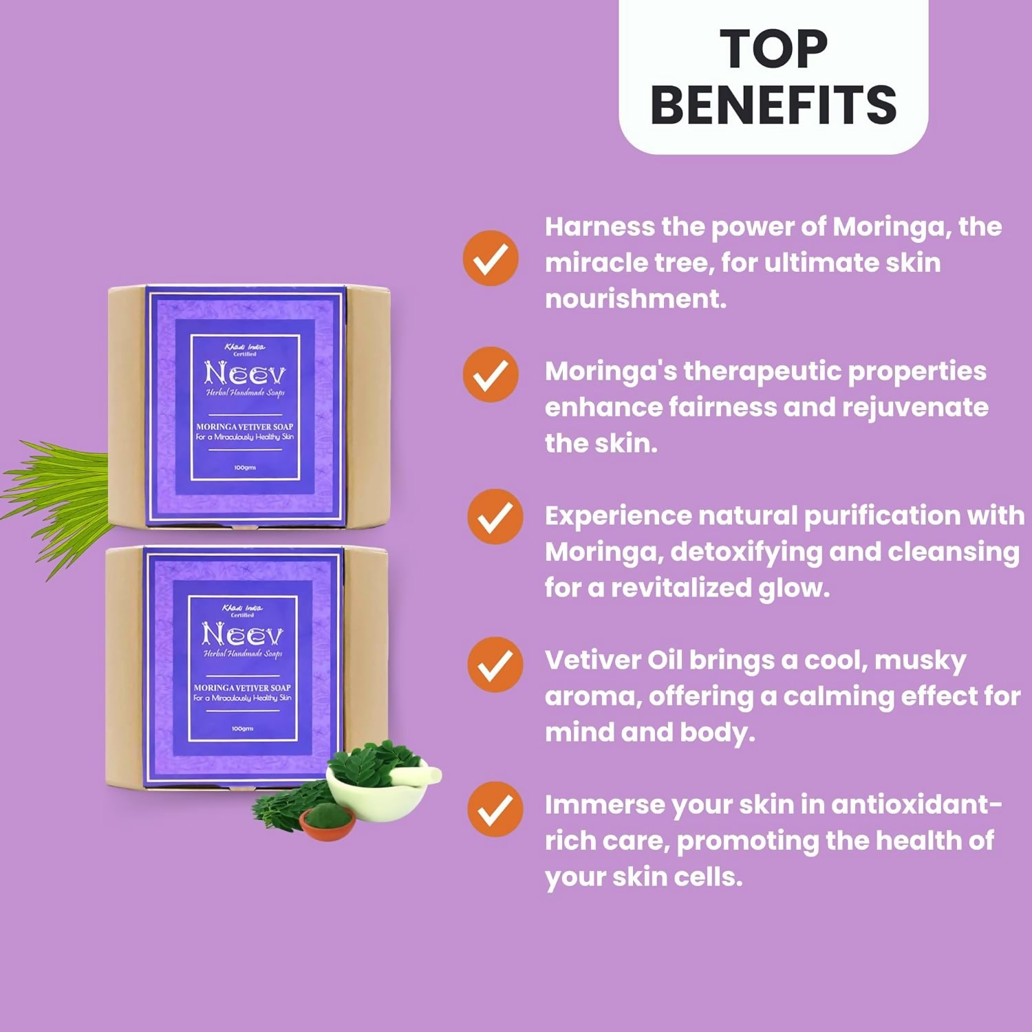 Neev Herbal Handmade Soaps Moringa Vetiver Soap - Distacart