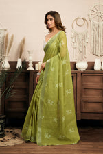 Thumbnail for Vastranavya Mehendi Digital Printed Linen Ready To Wear Designer Saree with Unstitched Blouse - Distacart