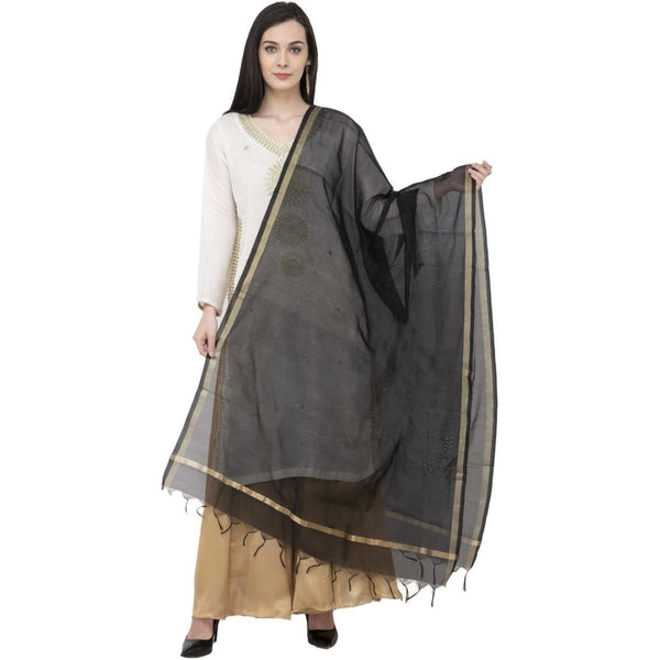 A R SILK Chanderi Piping Regular Dupatta Black Color Dupatta or Chunni