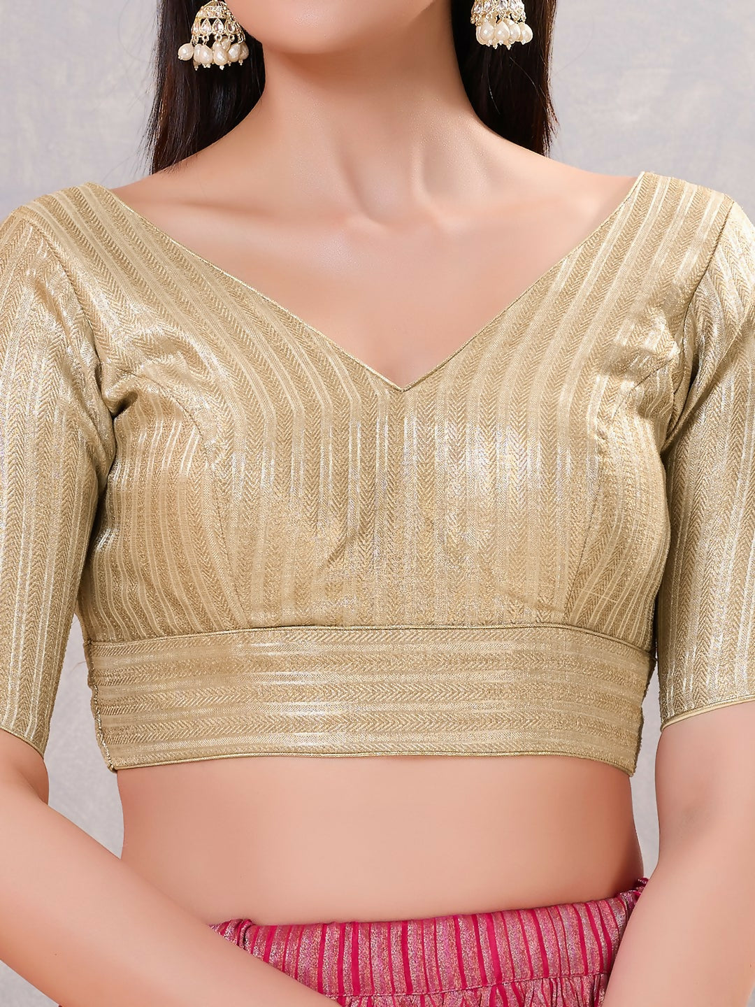 Joban Fashion Women Jacquard Light-Gold Stitched Blouse - Distacart