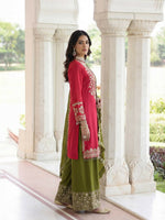 Thumbnail for Joban Fashion Pink Silk Embroidered Sharara Set - Distacart