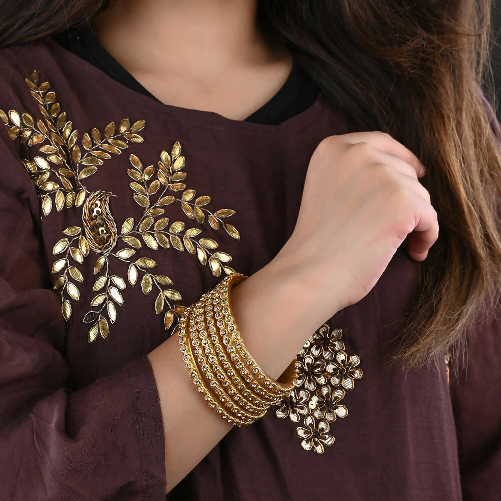 Afast Elegant Bridal & Wedding Party Fashion Bangle/Kada Set, Gold, Glass, Pack Of 12 Model No- A12 - Distacart