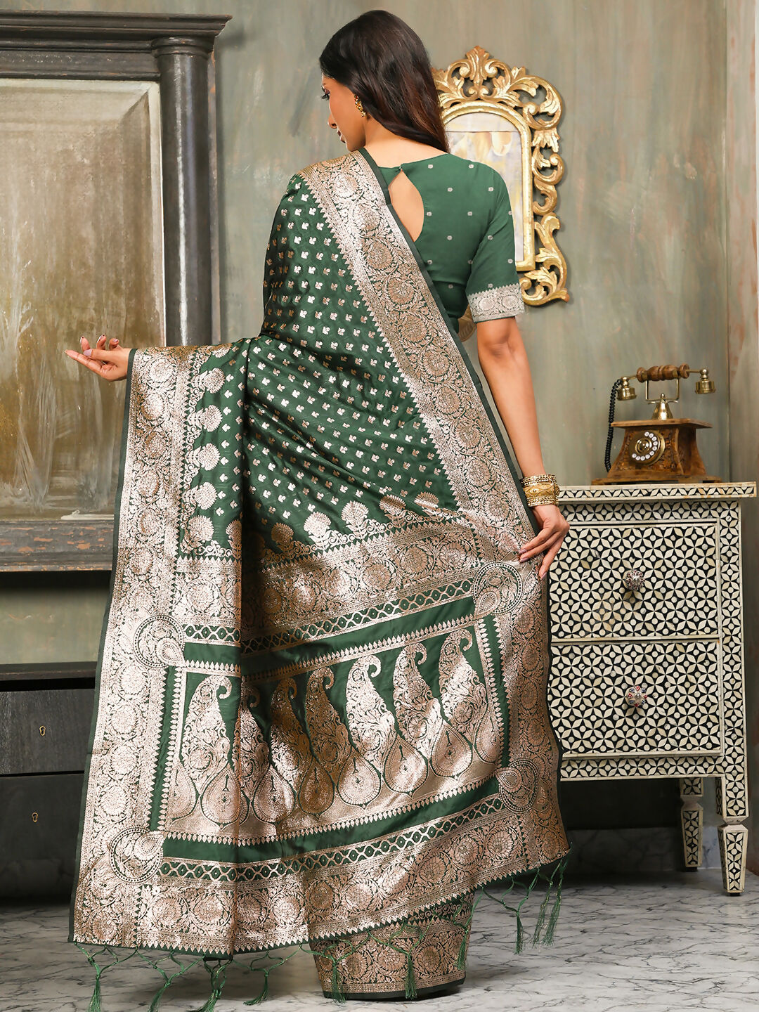 Astita Banarasi Silk Dark Green Saree