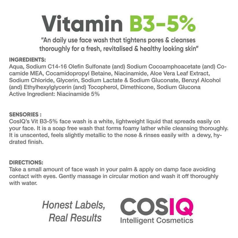 Cos-IQ Vitamin B3-5% Niacinamide Face Wash for Smooth and Even Skin - Distacart