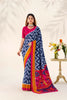 Vastranavya Blue Tussar Silk Zigzag Waves Printed Saree with Unstitched Blouse - Distacart