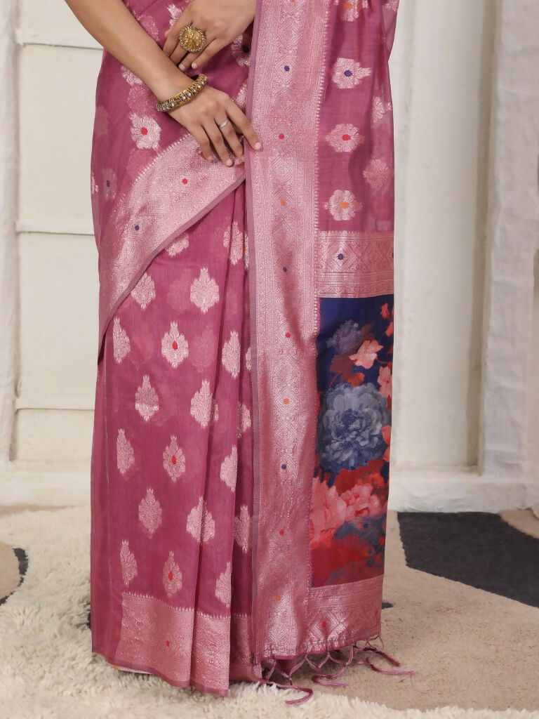 Astita Linen Cotton Pink Saree