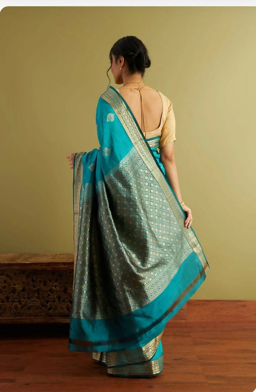 Preksha Creation Designer Women Banarasi Soft Silk Saree - Sky Blue - Distacart