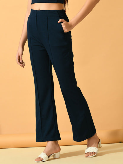 Myshka Women's Navy Blue Flared Party Trouser - Distacart