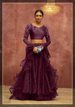 Thumbnail for Wine Net, Fancy Lycra Semi-Stitched Bridal Lahenga - Nimaya Bonanza - Distacart