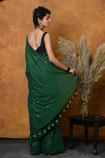 Thumbnail for Very Much Indian Pure Mul Cotton Handloom Saree - Green - Distacart