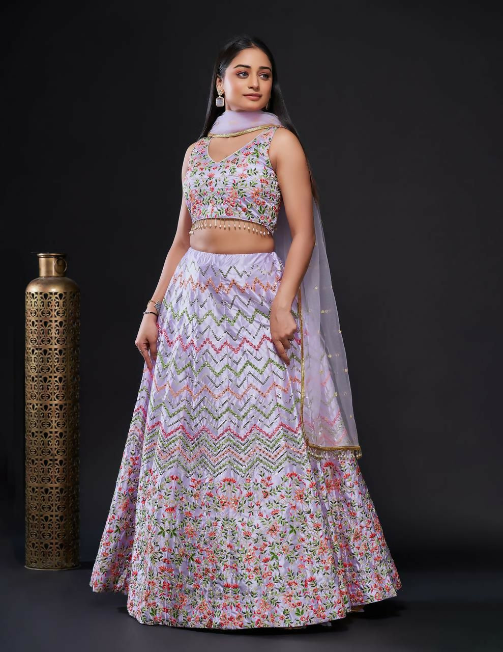 Jyoti Fashion Women's Light Purple Heavy Satin Silk Sequins with Thread Embroidered Designer Lehenga Choli Set - Distacart