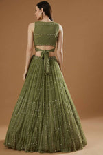 Thumbnail for Jyoti Fashion Glamorous Olive Green Zari and Thread Embroidered Georgette Lehenga Choli with Dupatta - Distacart