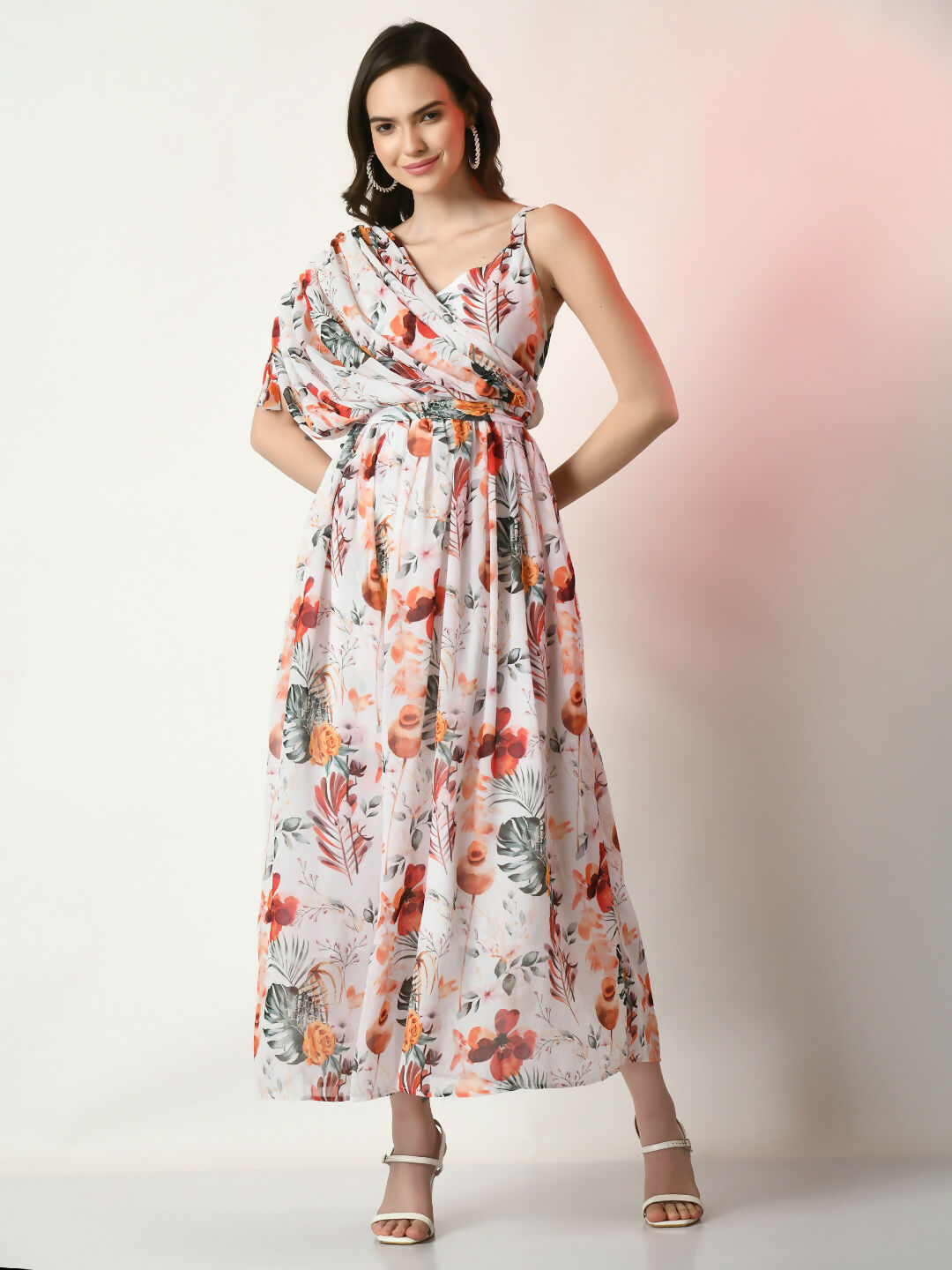 Myshka Women's White Printed Dress - Distacart