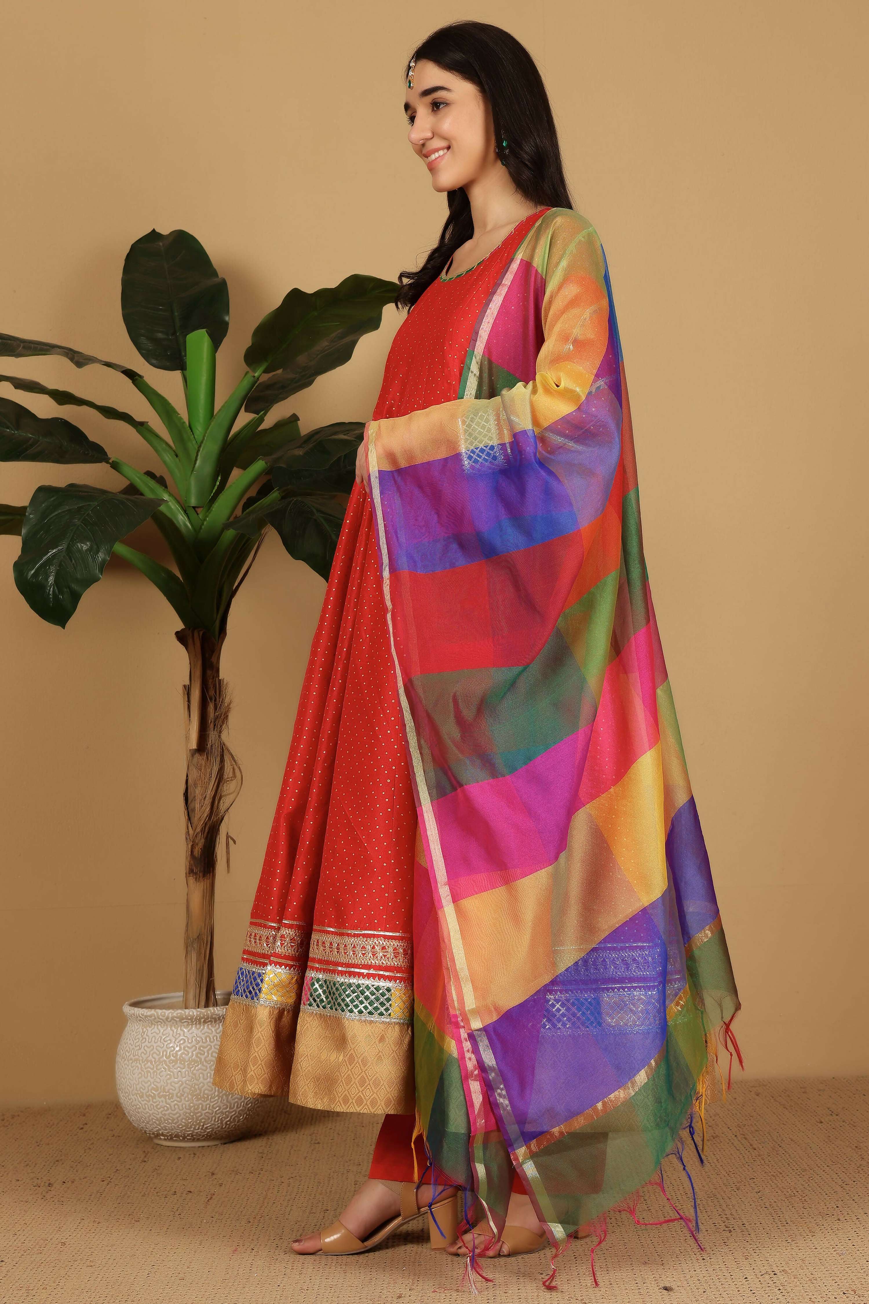 Joban Fashion Red Silk Lehenga Set