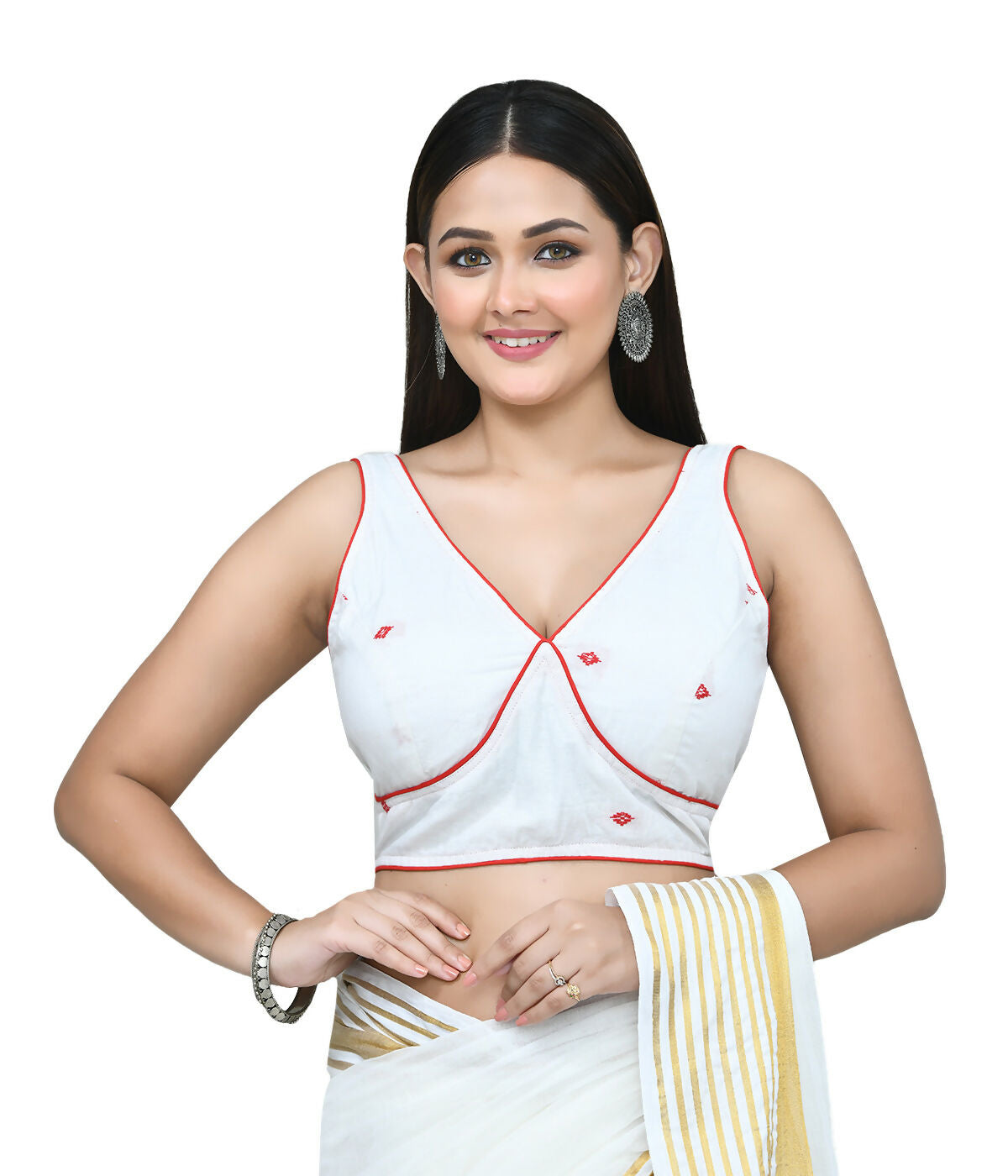 Joban Fashion Women's White Embroidered Stitched Blouse