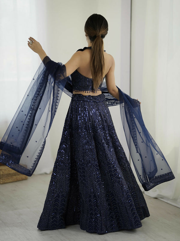 Aastha Fashion Blue Net Designer Wedding Wear Lehenga Choli