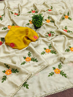 Thumbnail for Teeya Creation Cream Rangoli Silk Embroidery Work Party Wear Designer Saree - Distacart