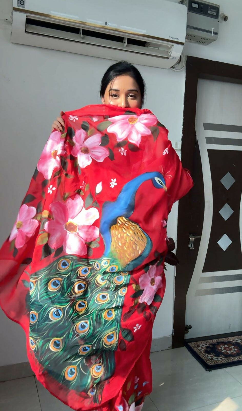 Malishka Organza Silk Printed Ready To Wear Saree With Blouse Piece - Red - Distacart